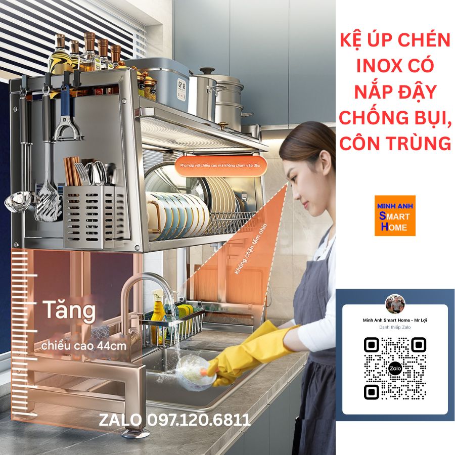Kệ Chén Có Nắp Đậy Lớn: Chống Bụi, Côn Trùng - Bếp Luôn Sạch